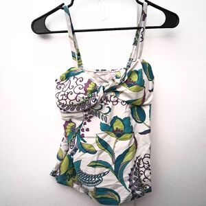 SONOMA Floral One Piece Swimsuit - White and Green Size 8